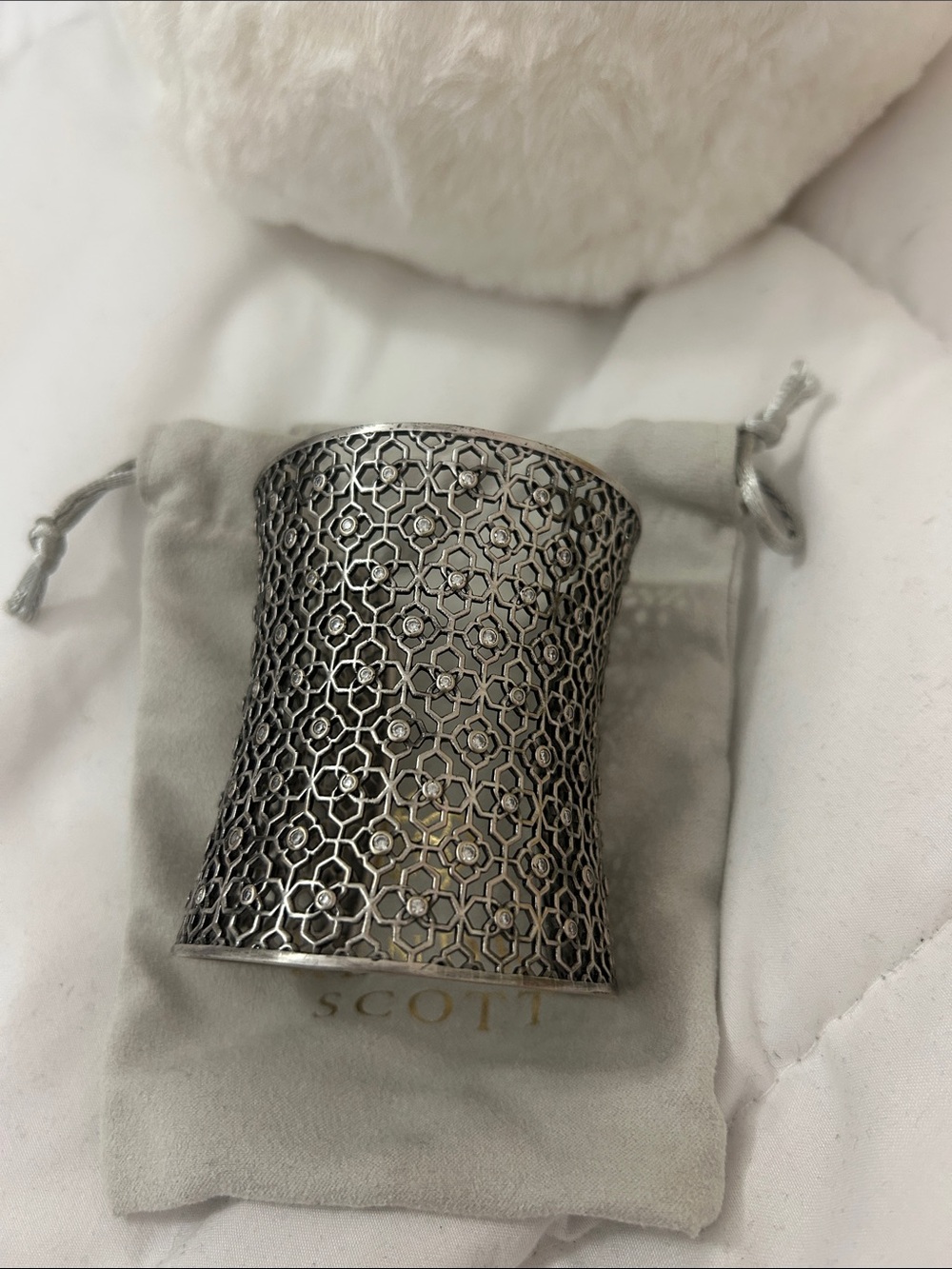 Kendra Scott Devalyn Wide Crystal Cuff Bracelet | Rhodium Silver